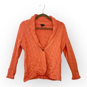 Talbots Coral Cable Knit Sweater Blazer Preppy Classic Heritage Petite Medium